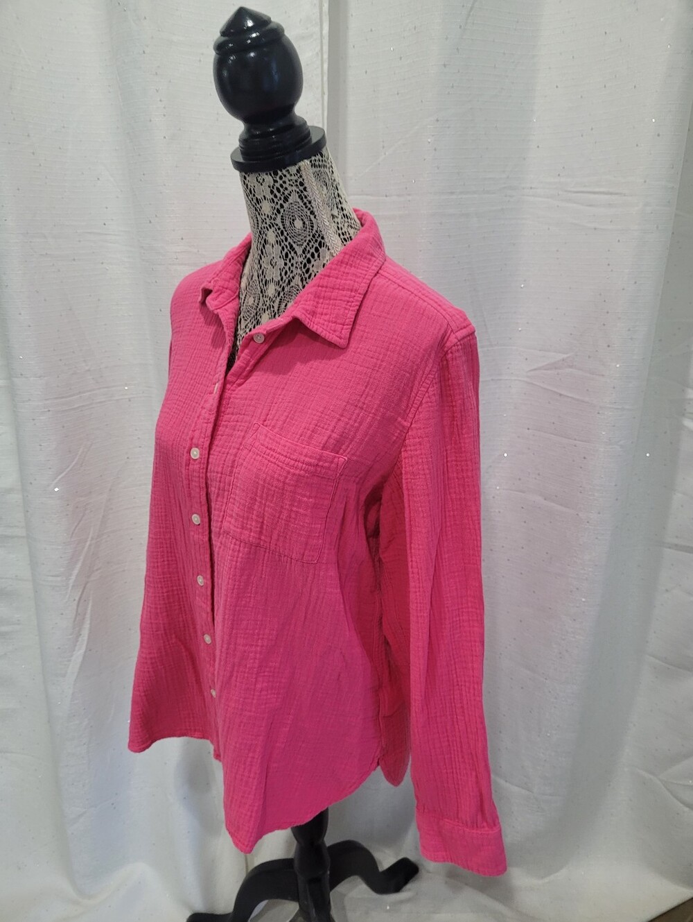 J.Crew Double-Gauze Button-Up Shirt Size Large Hot Pink - Picture 4 of 10